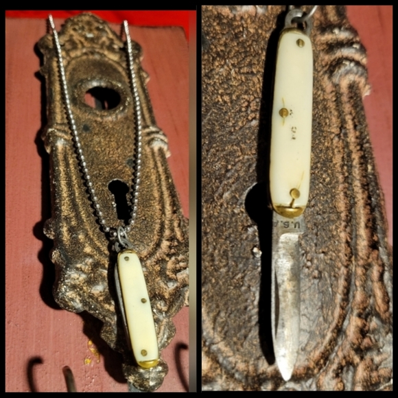 Self defense jewelry vtg art deco silver made in usa crm handle knife necklace - Picture 16 of 17